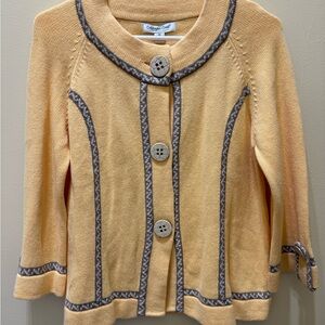 Coldwater Creek Women's Mustard Cardigan with Gray Trim